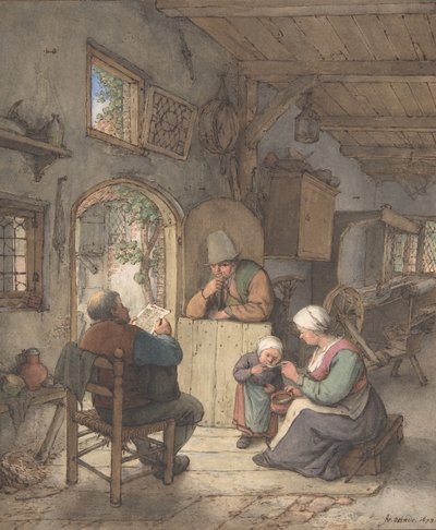 Nachrichtenlesen im Weberhaus, 1673 von Adriaen van Ostade