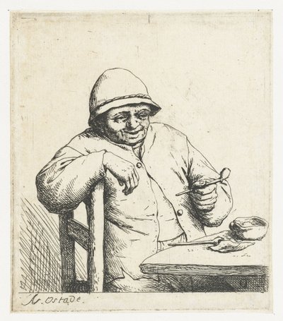 Rauchender Bauer mit dem Arm über einer Stuhllehne von Adriaen van Ostade