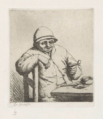 Rauchender Bauer mit dem Arm über einer Stuhllehne von Adriaen van Ostade