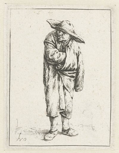 Stehender Bauer mit Hand und Arm in seinem Mantel von Adriaen van Ostade