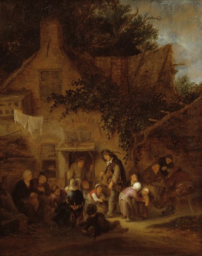 Der Leierkastenmann vor einem Cottage von Adriaen van Ostade