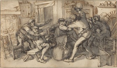 Bauern kämpfen in einer Taverne von Adriaen van Ostade and Cornelis Dusart