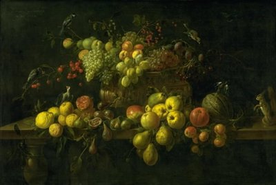 Stillleben mit Früchten auf einem Tisch von Adriaen van Utrecht
