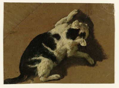 Katze spielt an einer Mauer von Adriaen van de Velde (attributed to)