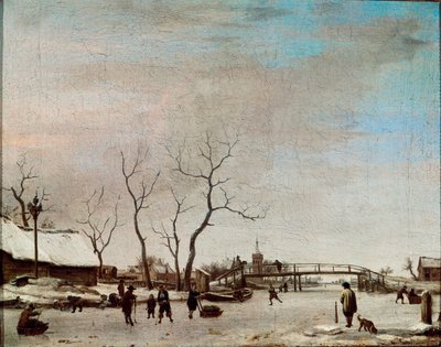 Gefrorener Fluss mit Schlittschuhläufern von Adriaen van de Velde