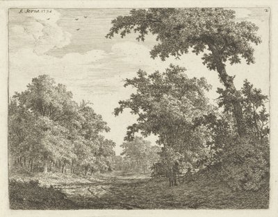 Rastende Reisende entlang eines Weges im Wald von Adrianus Serné
