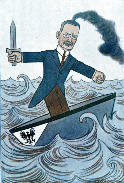 Karikatur von Wilhelm Cuno (1876-1933) deutscher Politiker verantwortlich für maritime Angelegenheiten. Zeichnung von Adrien Barrère (1877-1931) aus Fantasio von Adrien Barrere