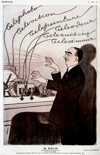 Humorvolles Bild über Belin und seinen Belinographen - von Barrère, in „Fantasio“ vom 01.12.1931 von Adrien Barrere