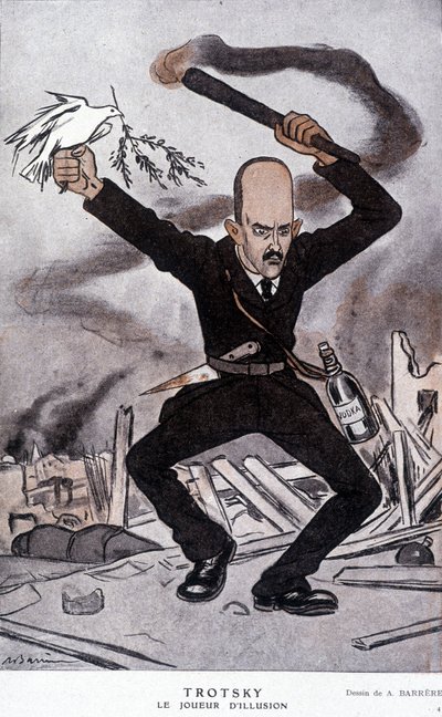 Leo Trotzki (1879-1940), der Illusionsspieler - Karikatur von Barrère, in „Fantasio“ vom 15.03.1918 von Adrien Barrere