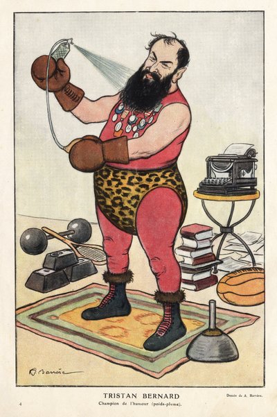 Porträt von Tristan Bernard (1866-1947), französischer Schriftsteller, Karikatur von Barrère in „Fantasio“ im April 1915. von Adrien Barrere