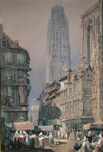 Markt am Fuße des Tour de Beurre, Rouen von Adrien Dauzats