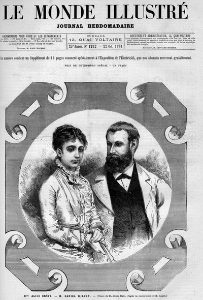 Porträt von Daniel Wilson (1840-1919), französischer Politiker mit seiner Frau Alice Grevy. Gravur von Adrien Marie. Eine der „Die illustrierte Welt“ Nr. 1282 vom 22. Oktober von Adrien Emmanuel Marie