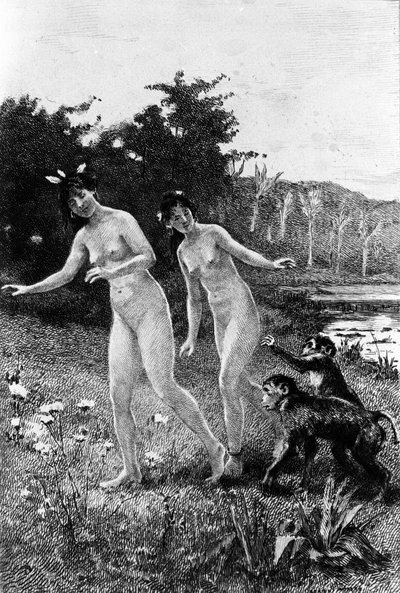 Gravur von Adrien Moreau, die „Candide“ von Voltaire illustriert von Adrien Moreau