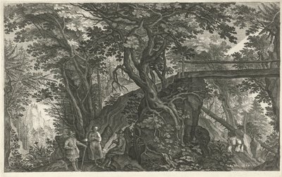 Waldlandschaft mit einer Brücke von Egidius  Sadeler (II)