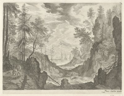 Waldlandschaft mit Wasserfall von Egidius  Sadeler (II)
