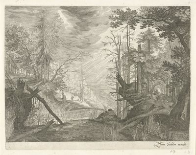Drei Jäger an einem Fluss im Wald von Egidius  Sadeler (II)