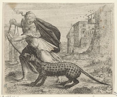 Fabel von der Frau mit einer Zibetkatze von Egidius  Sadeler (II)