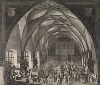 Innenansicht der Wladislaw-Halle auf der Prager Burg während der jährlichen Messe, 1607 von Aegidius Sadeler II