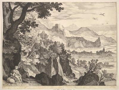 Gebirgige Landschaft mit der Rast auf der Flucht nach Ägypten von Aegidius Sadeler II