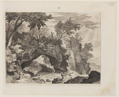 Felsige Landschaft mit der Stigmatisation des Heiligen Franziskus von Aegidius Sadeler II