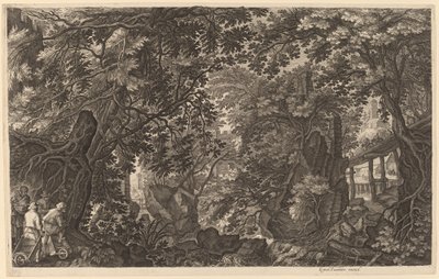 Flusslandschaft mit einem Entenjäger von Aegidius Sadeler II after Pieter Stevens