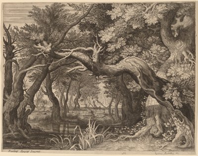 Hirschjagd an einem Teich von Aegidius Sadeler II after Roelandt Savery