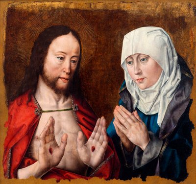 Christus zeigt seiner Mutter die Nagelwunden in seinen Händen, um 1490 von Aelbrecht Bouts
