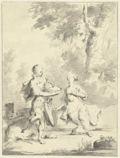 Meleager gibt Atalante den Kopf des kalydonischen Ebers von Aert Schouman