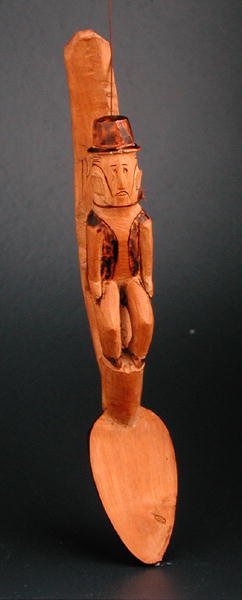 Figur eines europäischen Mannes, sitzend auf dem Schaft eines Löffels, Südostafrika, spätes 19. Jahrhundert von African