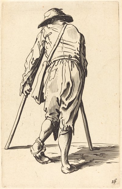 Bettler mit Krücken und Hut, Rückansicht von After Jacques Callot