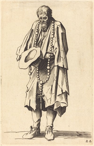 Bettler mit Rosenkranz von After Jacques Callot
