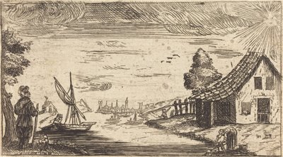 Landschaft mit Figur und Boot von After Jacques Callot