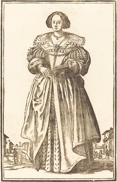 Edle Frau mit Fächer von After Jacques Callot
