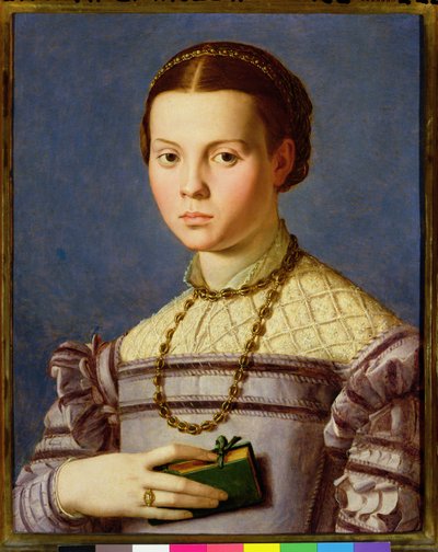 Porträt eines jungen Mädchens mit einem Buch um 1545 von Agnolo Bronzino