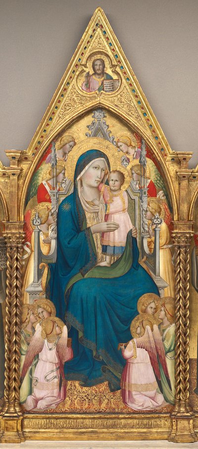 Madonna mit Kind auf dem Thron mit zwölf Engeln und dem segnenden Christus von Agnolo Gaddi