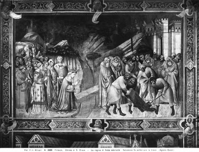 Königin von Saba verehrt das Kreuz und Salomo begräbt einen der Balken des Kreuzes von Agnolo Gaddi
