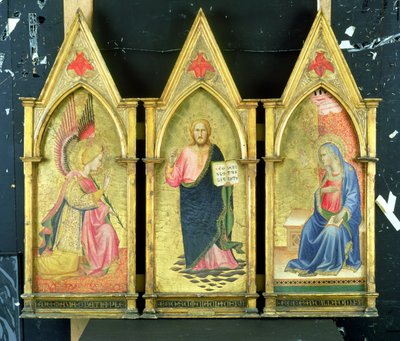 Der Erzengel Gabriel; Christus der Erlöser; Die Verkündigung der Jungfrau auf goldenen Tafeln von Agnolo Gaddi
