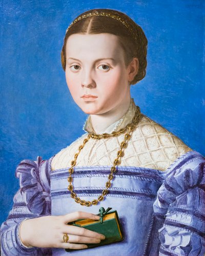Porträt eines Mädchens mit einem Buch, möglicherweise Giulia di Alessandro de Medici von Agnolo Bronzino