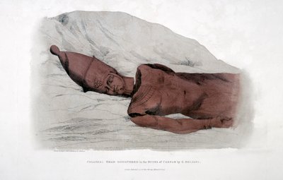 Kolossaler Kopf, entdeckt in den Ruinen von Karnak von G. Belzoni, 1820 von Agostino Aglio