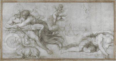 Cephalus wird von Aurora in ihrem Wagen entführt, Karton für ein Fresko in der Galerie des Palazzo Farnese, Rom, ca. 1599 von Agostino Carracci