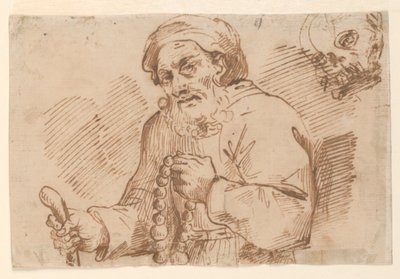 Halblängenskizze eines älteren Pilgers von Agostino Carracci