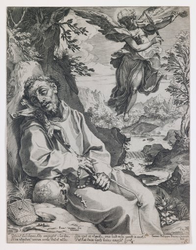 Der heilige Franziskus wird von dem musizierenden Engel getröstet von Agostino Carracci