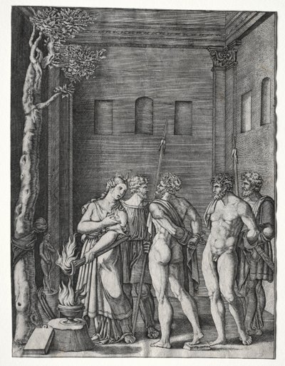 Orestes und Pylades werden Iphigenie zum Opfer gebracht von Agostino Veneziano