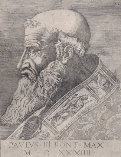 Papst Paul III., unbedeckter Kopf, datiert 1534 von Agostino Veneziano