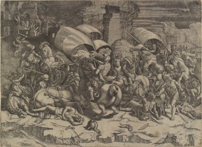 Die Schlacht zwischen Scipio Africanus und den Karthagern ("La bataille au coutelas") von Agostino Veneziano