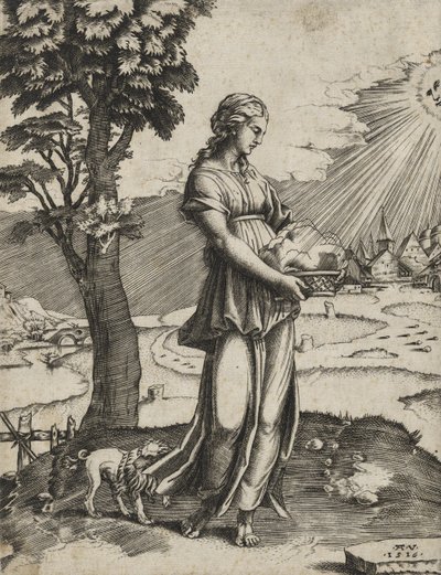 Die Kumanaische Sibylle, 1516 (Stich auf Büttenpapier) von Agostino Veneziano