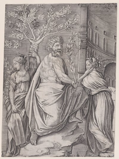 Der Mann mit einem Lorbeerzweig, ca. 1514-36 von Agostino Veneziano