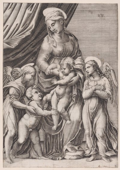 Die Jungfrau, das Christkind, der kleine Johannes und zwei Engel von Agostino Veneziano