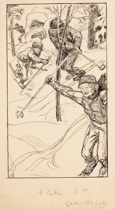 Die Brüder beim Skifahren von Akseli Gallen-Kallela