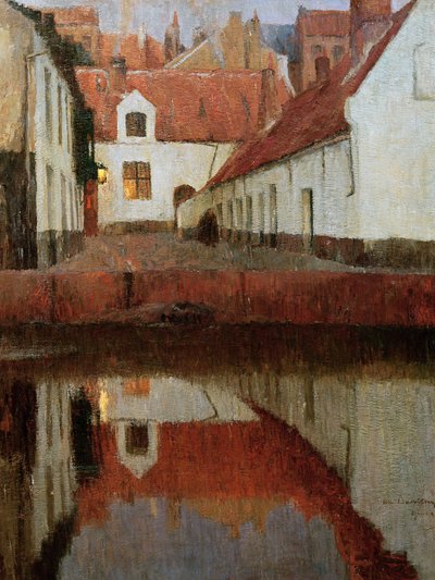 Kleinstadt am Wasser bei Dämmerung von Albert Baertsoen